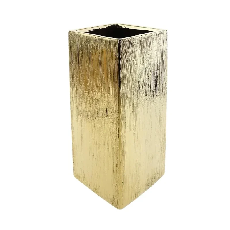 gold scratched ceramic square vase 12 tall