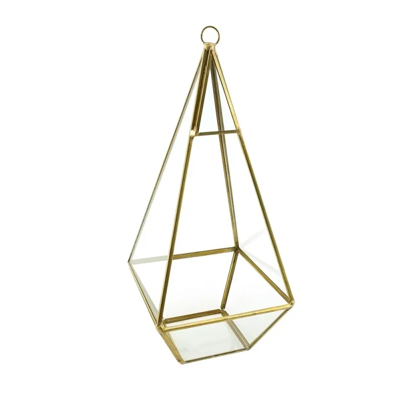 gold tear drop glass terrarium 11 inch geometric design