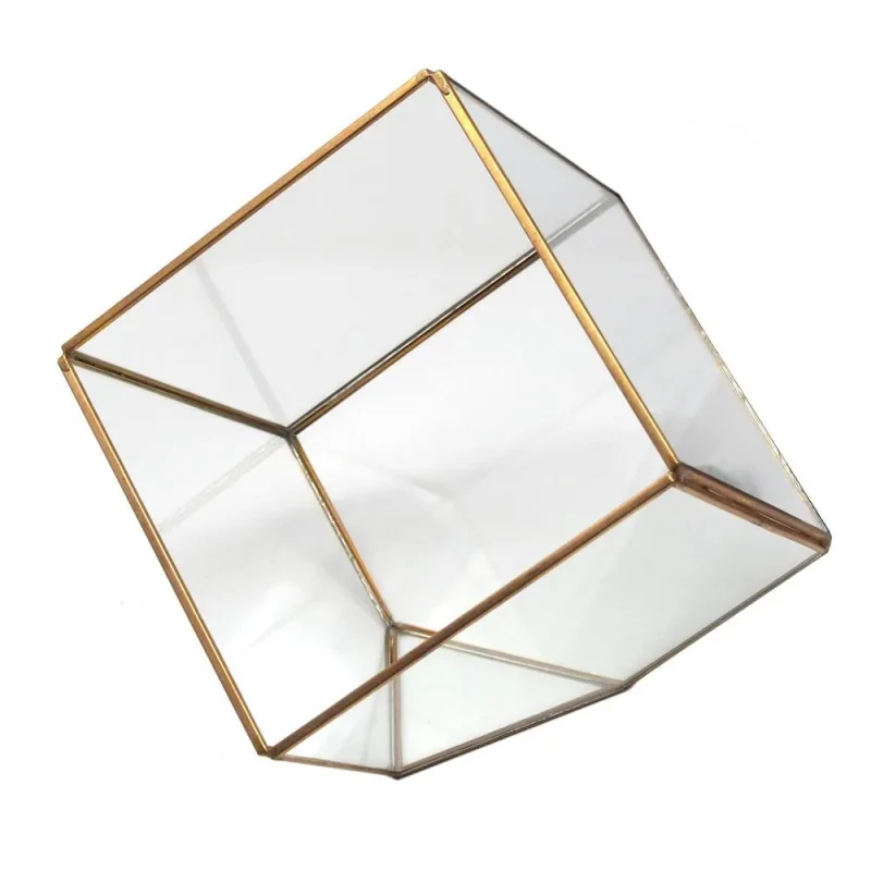 gold tilted cube terrarium 6 inch glass display