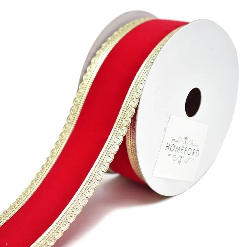 gold trimmed velvet christmas ribbon red 1 5 inch x 10 yards