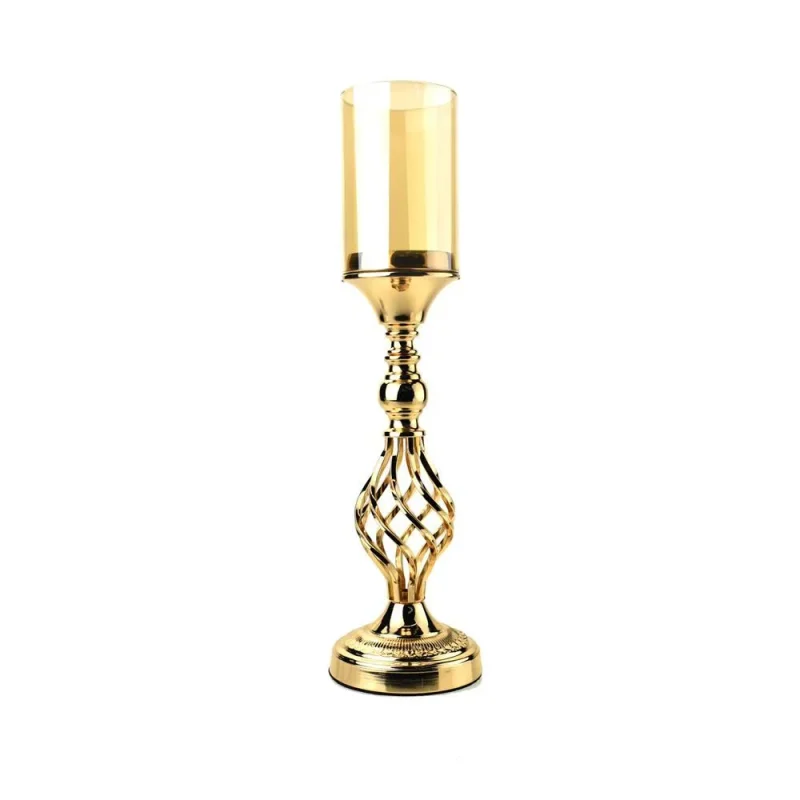 gold twisted candle holder with 19 glass cylinder centerpiece