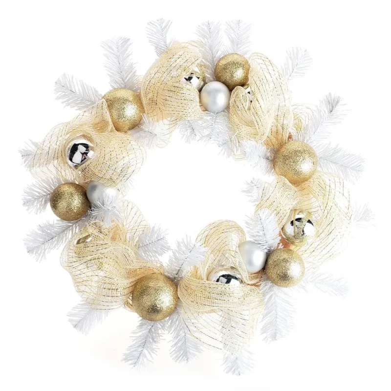 gold white mesh ribbon christmas wreath 21