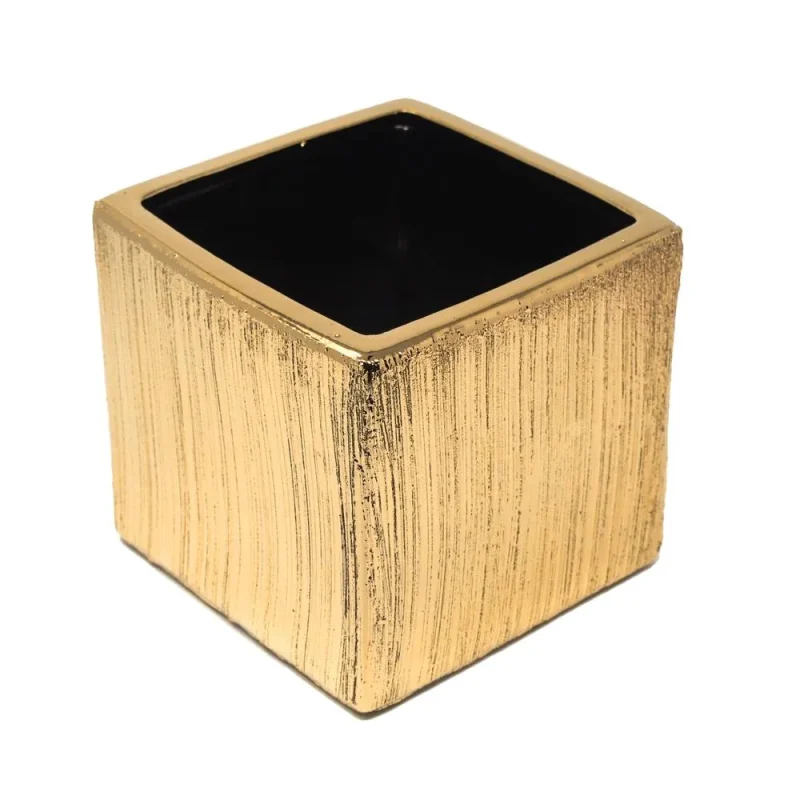 golden scratched ceramic cube vase 5 5 square