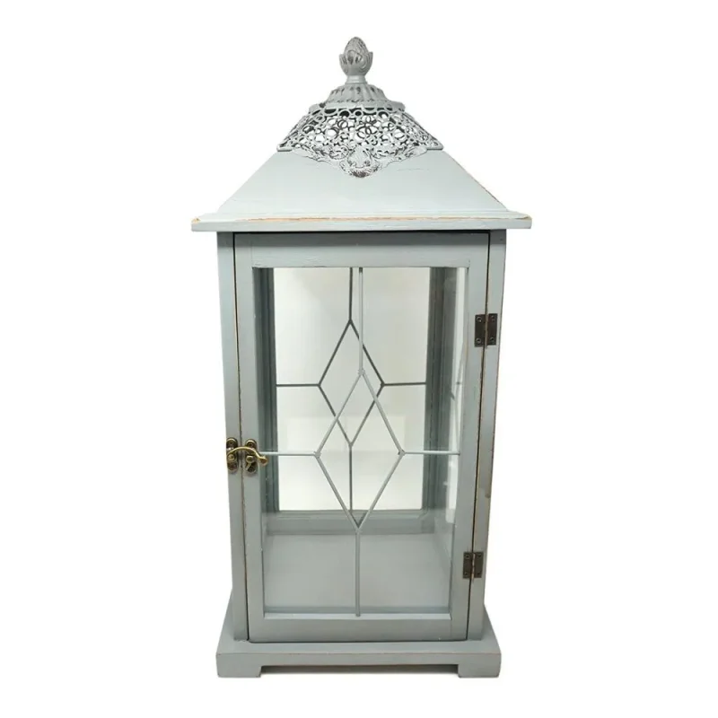 gray wooden candle lantern with glass 20 inch