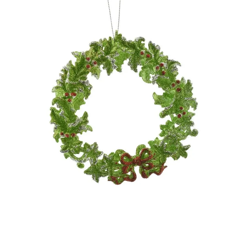 green 5 acrylic glittered christmas wreath ornament