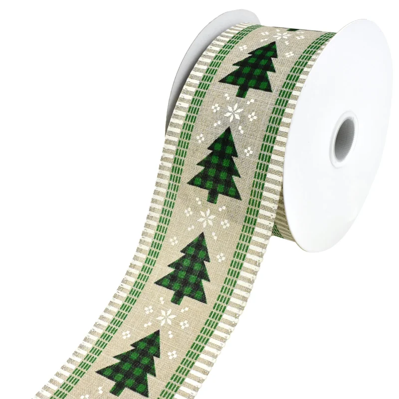 green buffalo plaid wired christmas ribbon 2 5 x 10yd