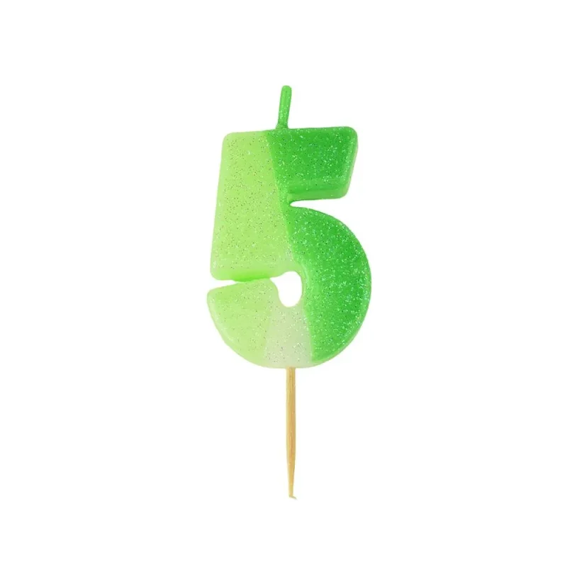 green glittered 2 inch birthday candle number 5