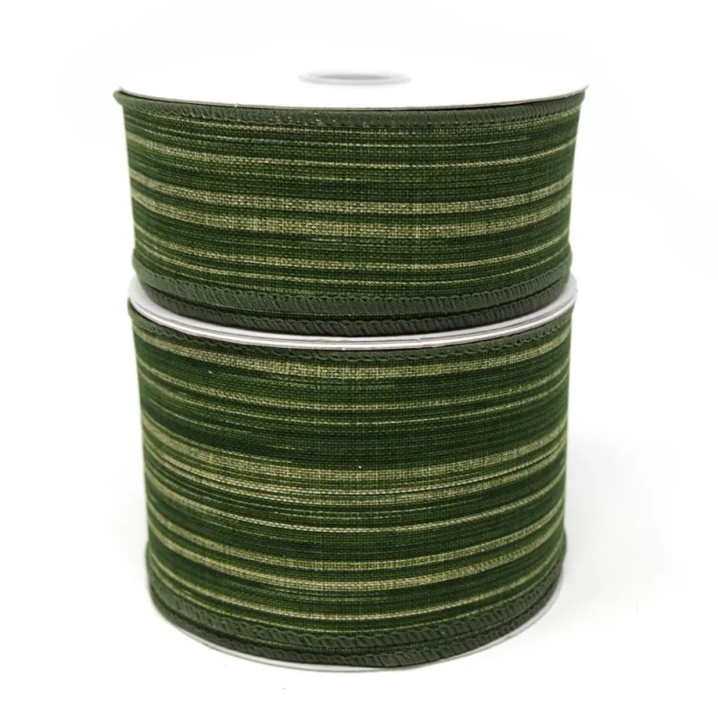 green leaf stripe wired woven ribbon 10yd roll