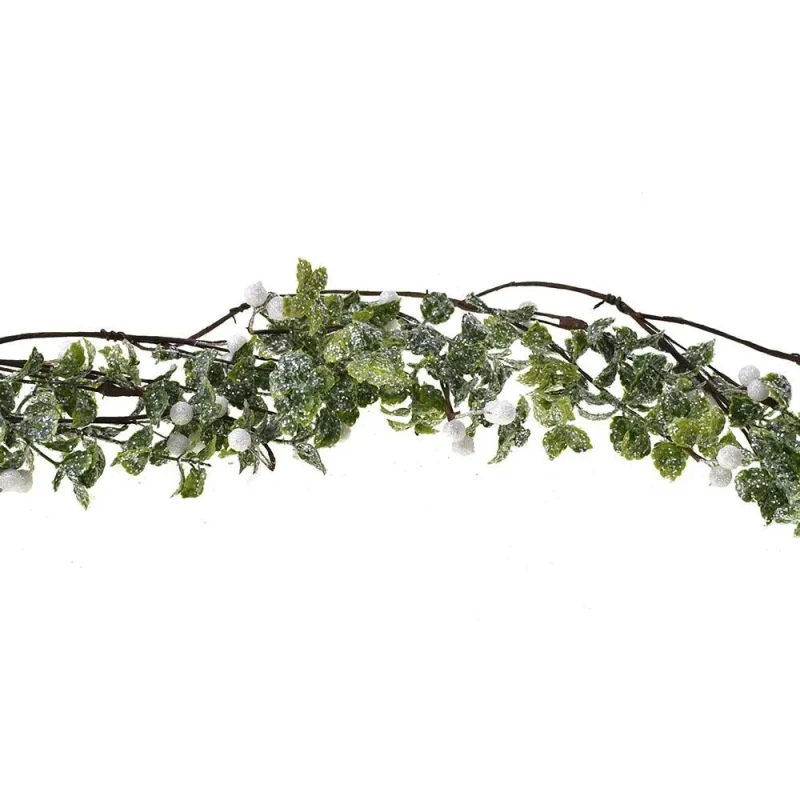 green white berry 5ft frosted leaf garland