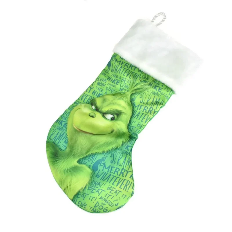 grinch 18 green cuffed printed stocking white