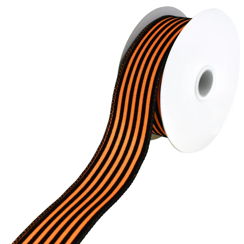 halloween cabana stripes flocked wired ribbon 1 5 x 10yd