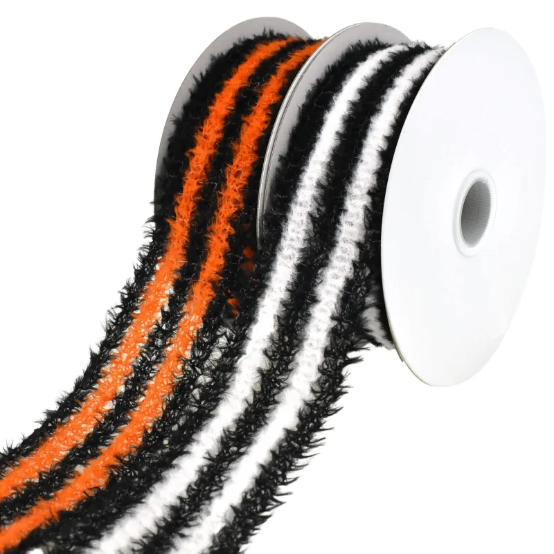 halloween fuzzy stripe wired ribbon 1 5 inch x 10 yards