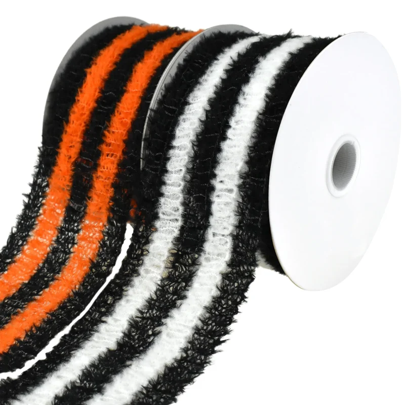 halloween fuzzy stripe wired ribbon 2 5 x 10 yards