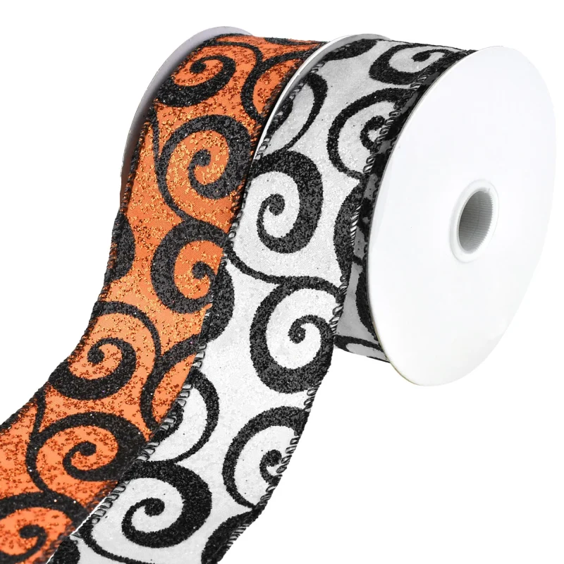 halloween glitter swirl wired ribbon 10yd roll