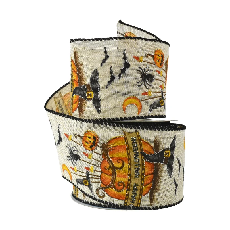 halloween pumpkin wired ribbon 2 5 x 10 yards