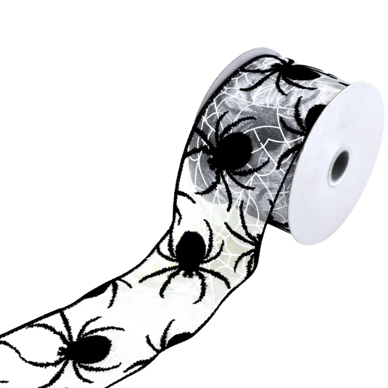 halloween spiders web wired ribbon 2 5 x 10 yd