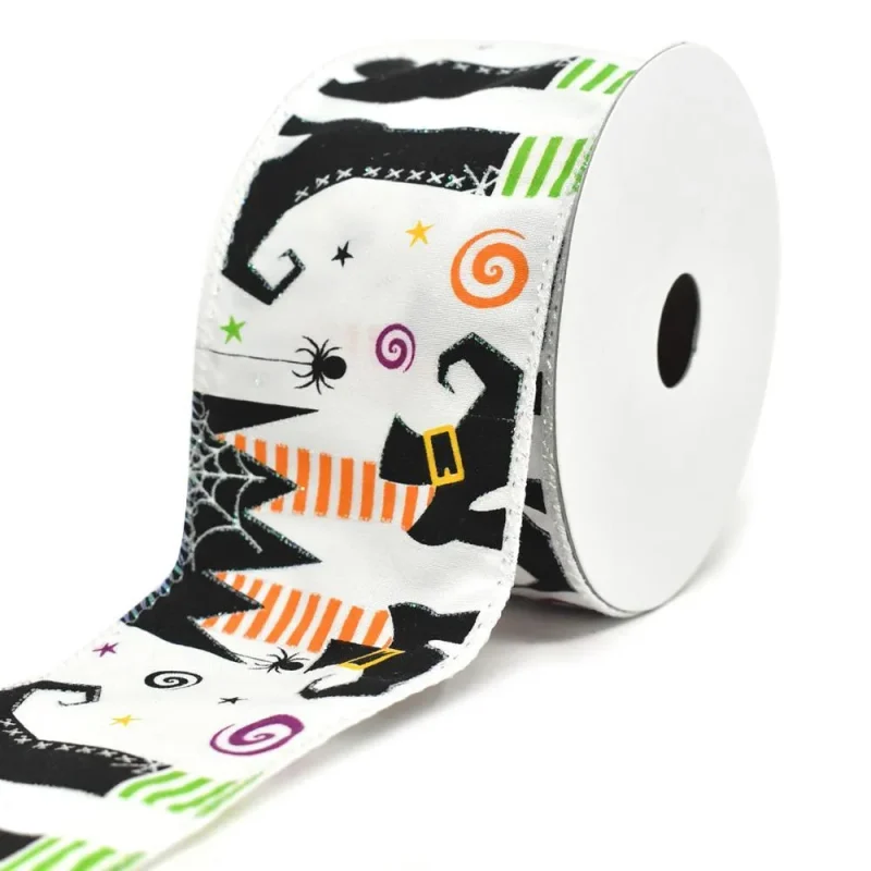 halloween witches legs shoes ribbon 2 5 x 10yd white