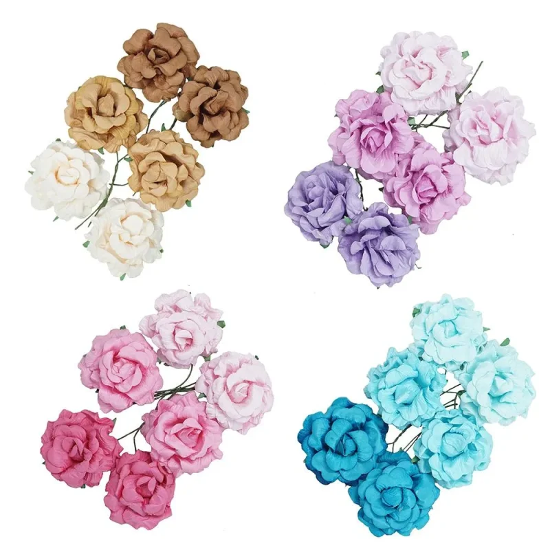 handmade 1 5 inch paper rose embellishments set of 6