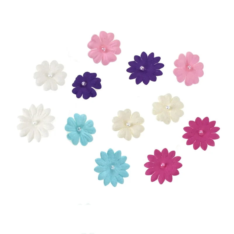 handmade floral paper embellishments with pearls 1 inch 32 pack