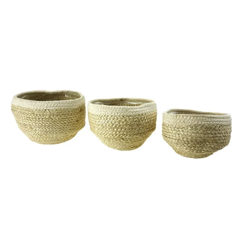 handmade ivory jute basket set with liner 3 piece