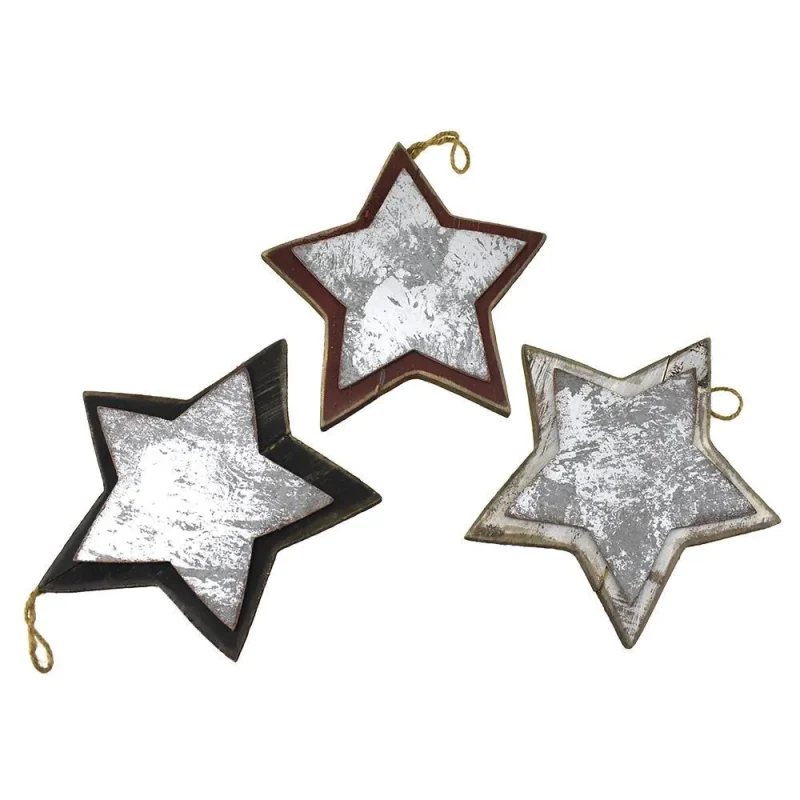 hanging wood metal star decor 9 3 4 inch set of 3