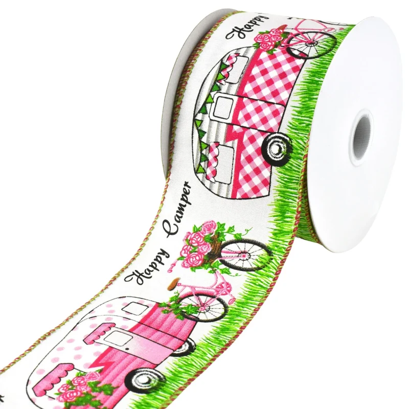 happy campers garden bicycles wired ribbon 2 5 x 10yd