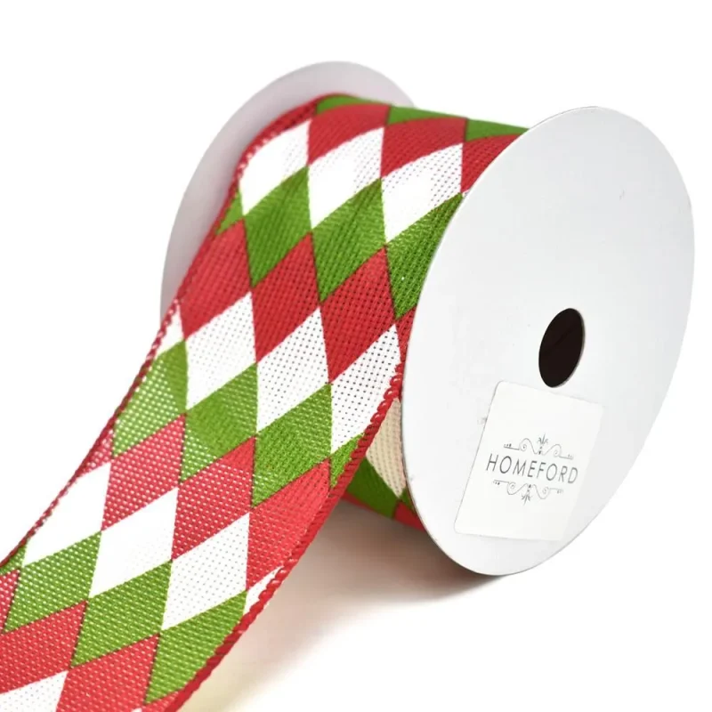 harlequin diamond wired christmas ribbon 2 5 x 10 yards