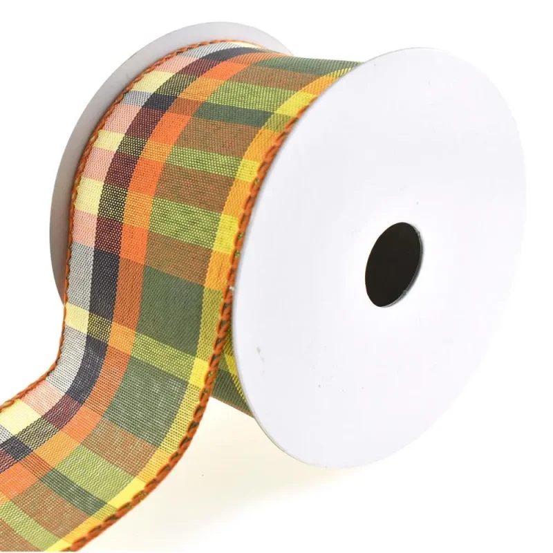 harvest gold plaid wired ribbon 2 5 x 10yd perfect for fall decor