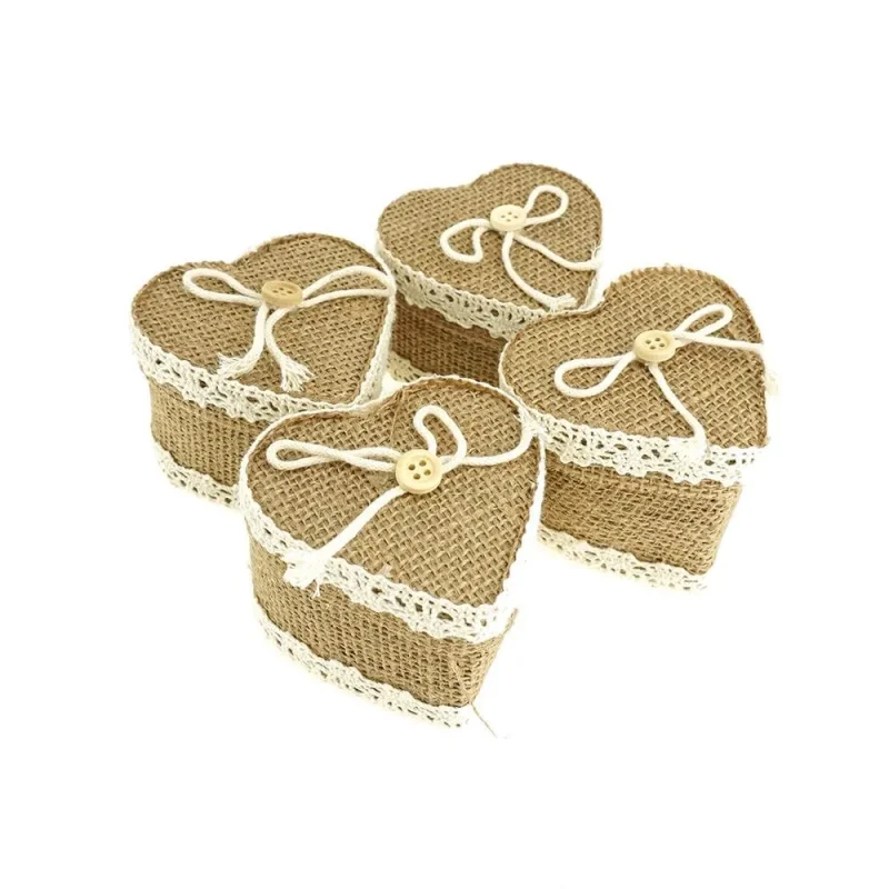 heart shaped burlap gift boxes natural 3 x 12