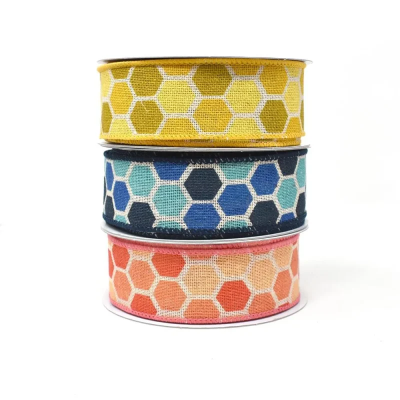 hex wired printed canvas ribbon 1 5 x 10 yards