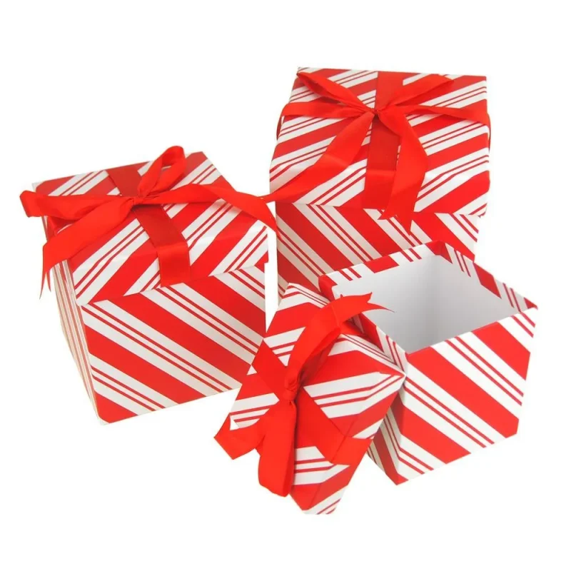 holiday candy cane stripe gift boxes 5 7 inch 3 piece set