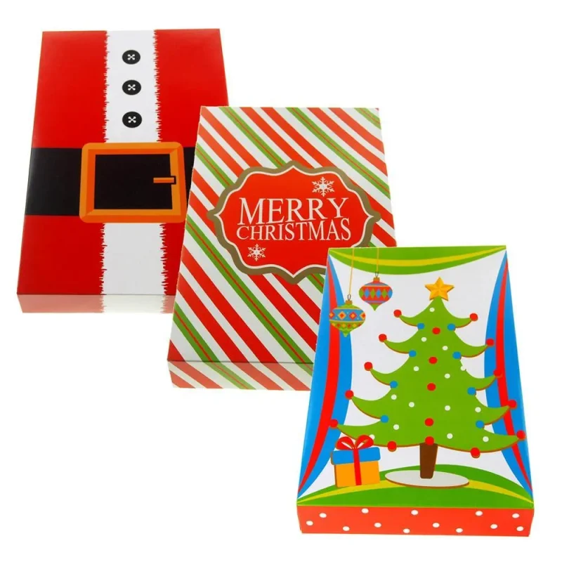 holiday gift boxes red green 14 inch 3 pack