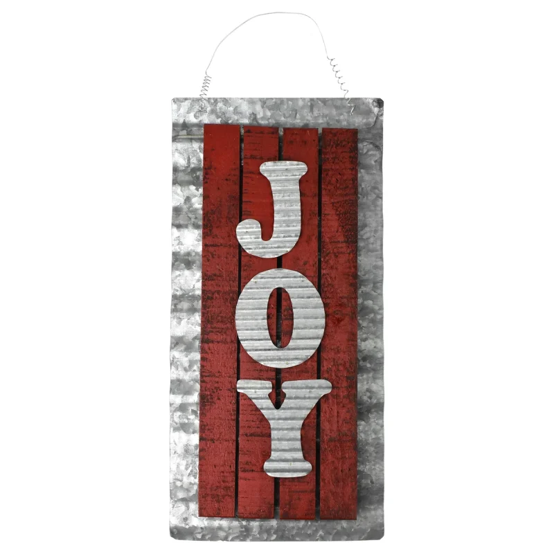 holiday joy metal hanging sign 18 75 inch