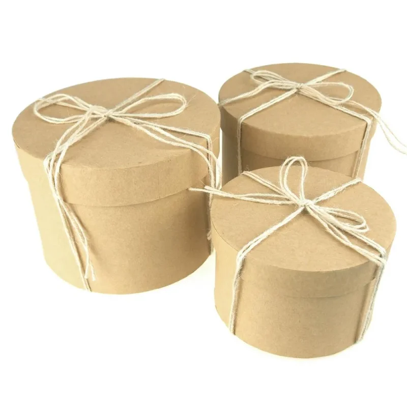 holiday round natural nested gift boxes 5 7 inch 3 piece set