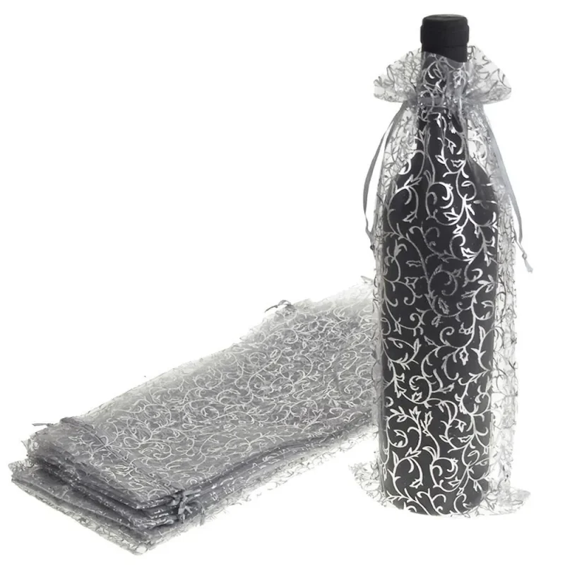 holiday swirl organza wine bag set 13 12 pack silver