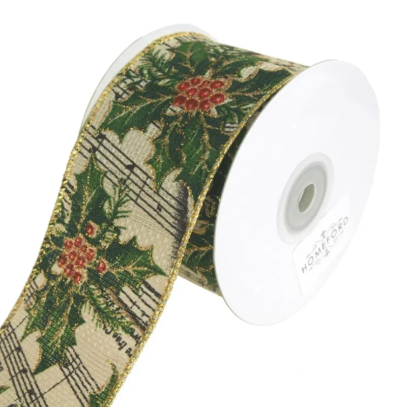 holly berry wired christmas ribbon 2 5 x 10 yards holiday decor