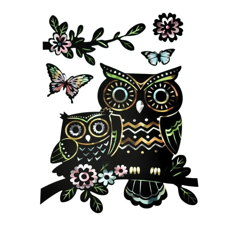 holographic owl wall decals removable 5 piece set