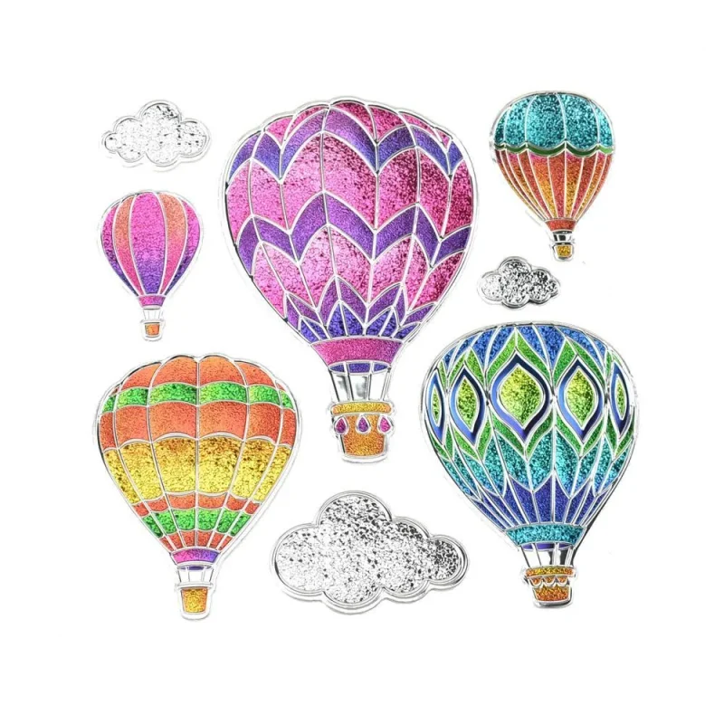 hot air balloon glitter wall art stickers 8 piece set