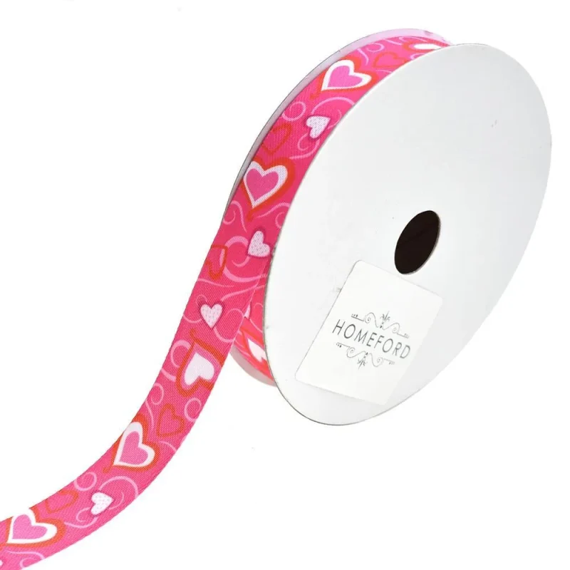 hot pink satin ribbon hearts swirls 5 8 inch x 10 yards