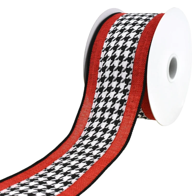 houndstooth edge wired ribbon 2 5 x 10 yards red linen finish