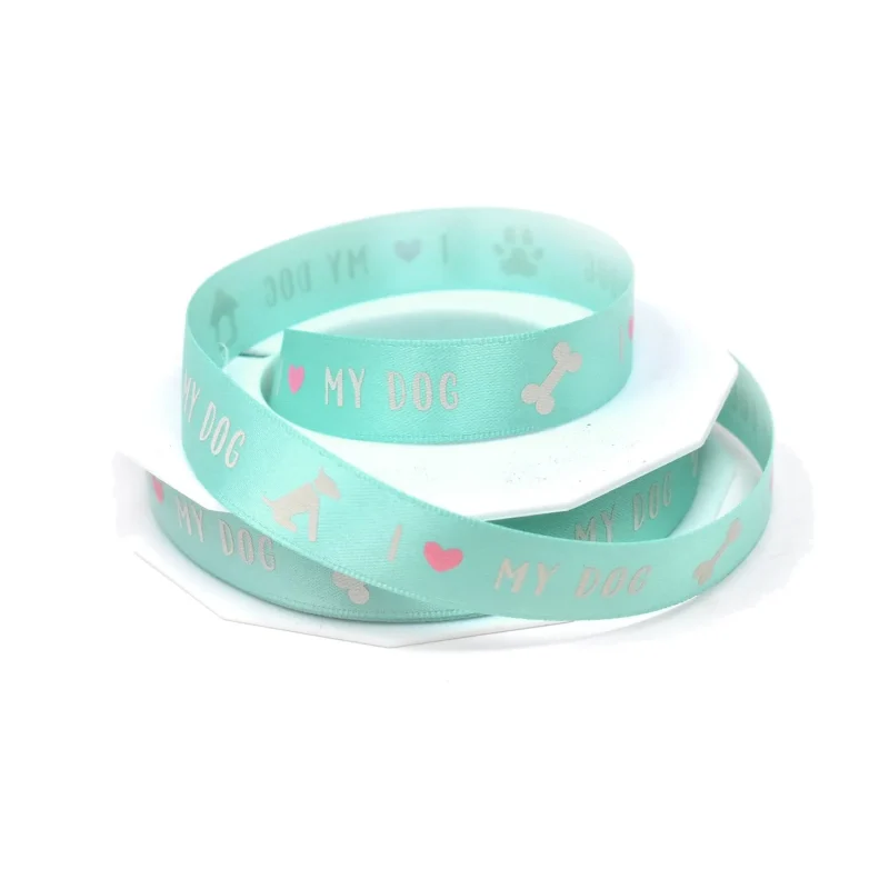 i love my dog satin ribbon aqua 5 8 inch 20 yard