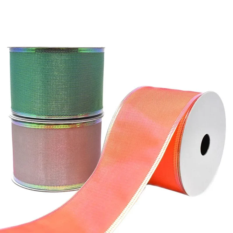 iridescent satin wired ribbon 2 5 x 10 yards two toned