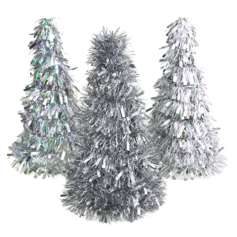 iridescent silver christmas tabletop tree cone set 10 inch 3 piece