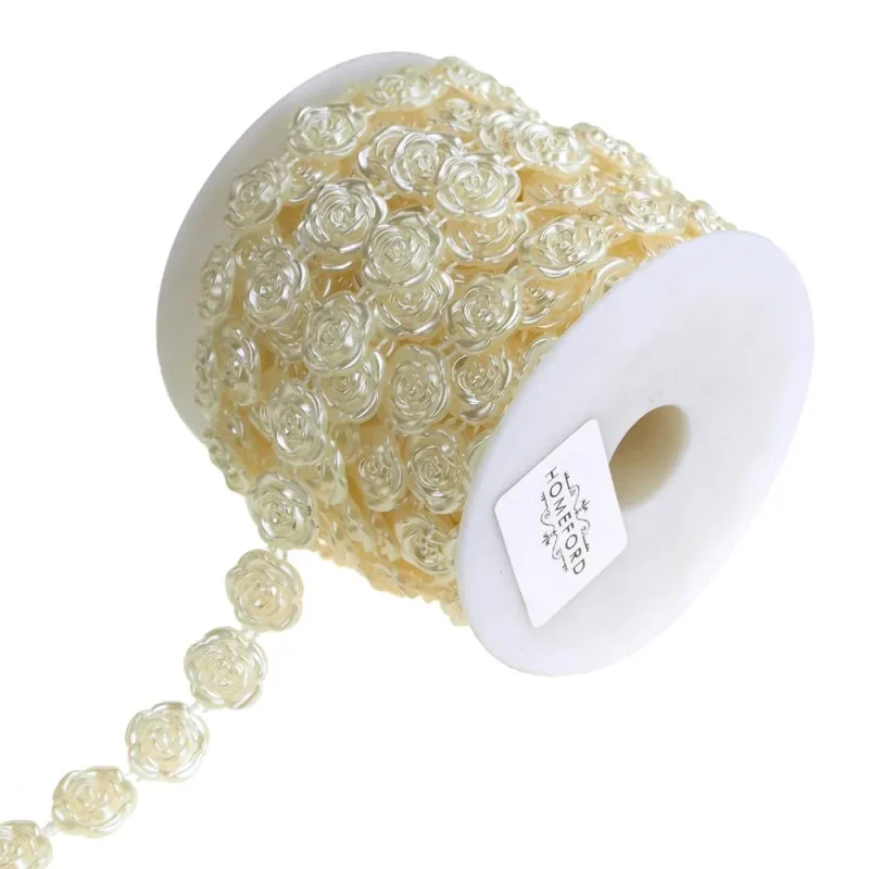 ivory plastic rose pearl bead strand 1 2 inch 10 yards