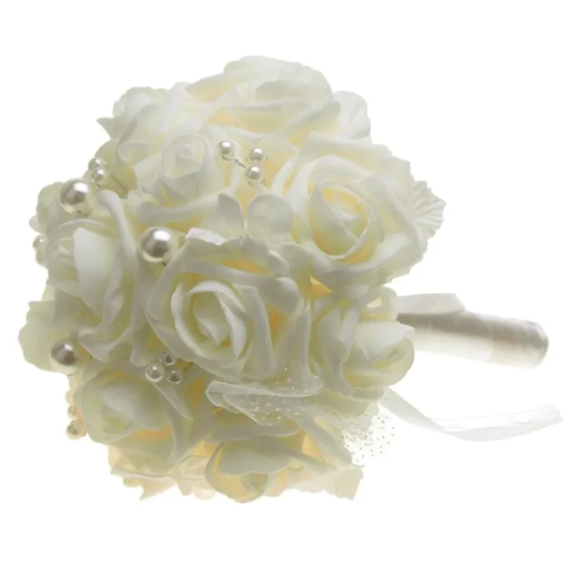 ivory rose wedding bouquet with pearls 9 inch soft touch design