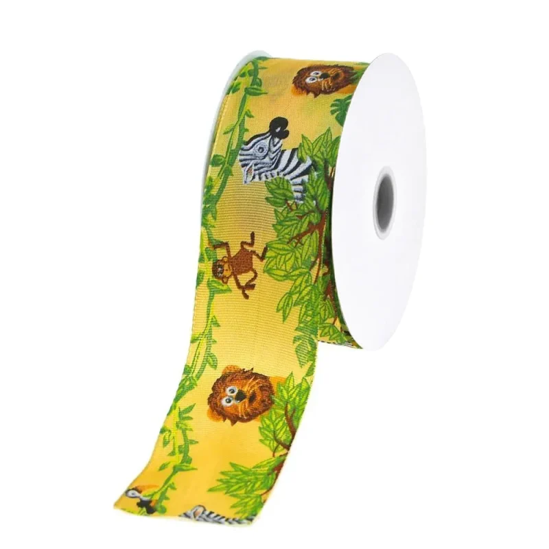 jungle animal grosgrain ribbon 1 5 wired edge 3 yards