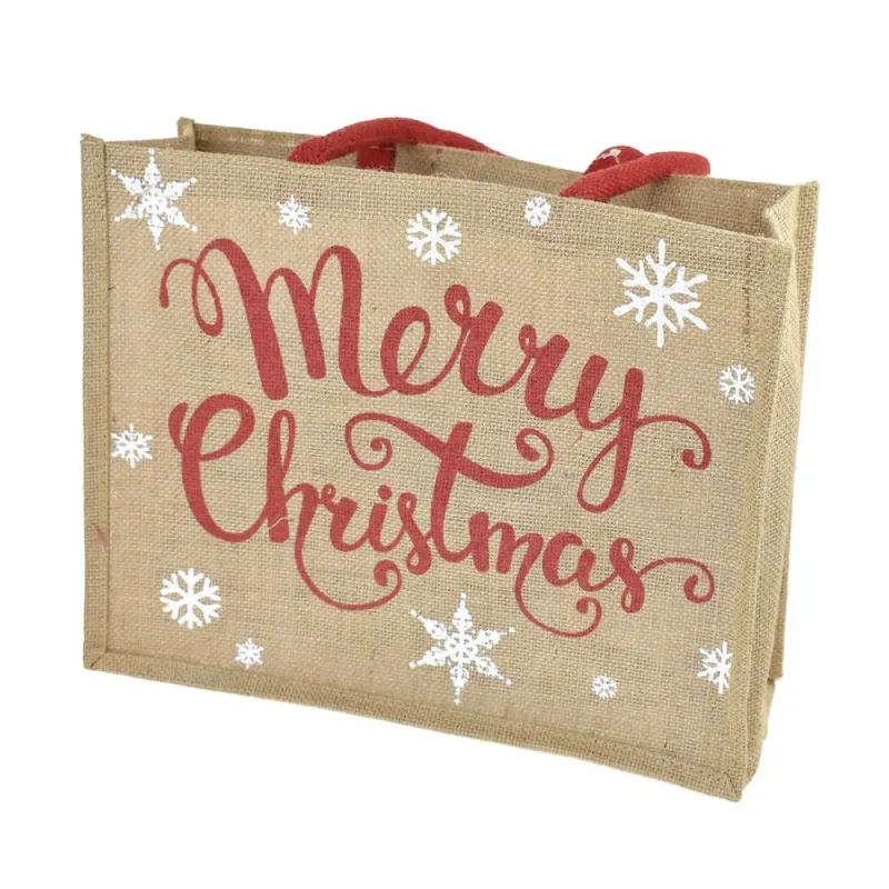 jute burlap christmas tote bag 12 merry bright