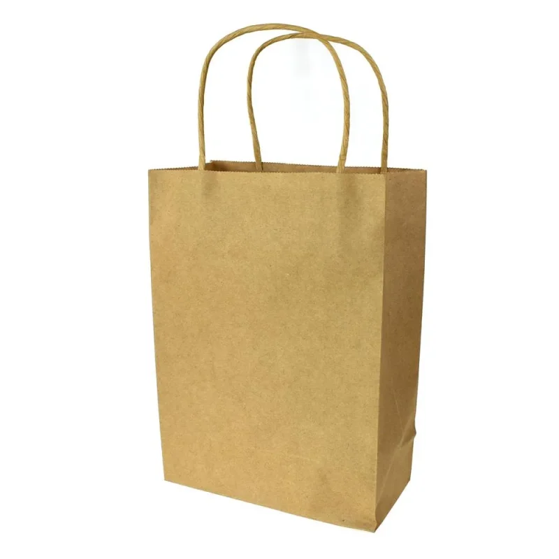 kraft paper bags w handles 9 inch 10 pack natural