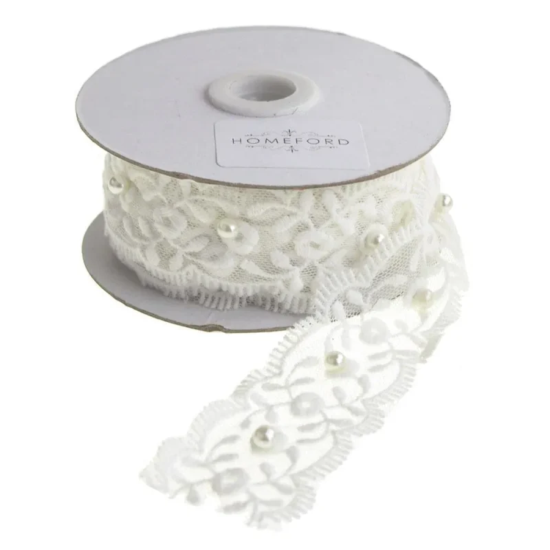 lace trim ribbon with pearls white 1 5 inch x 5 yards