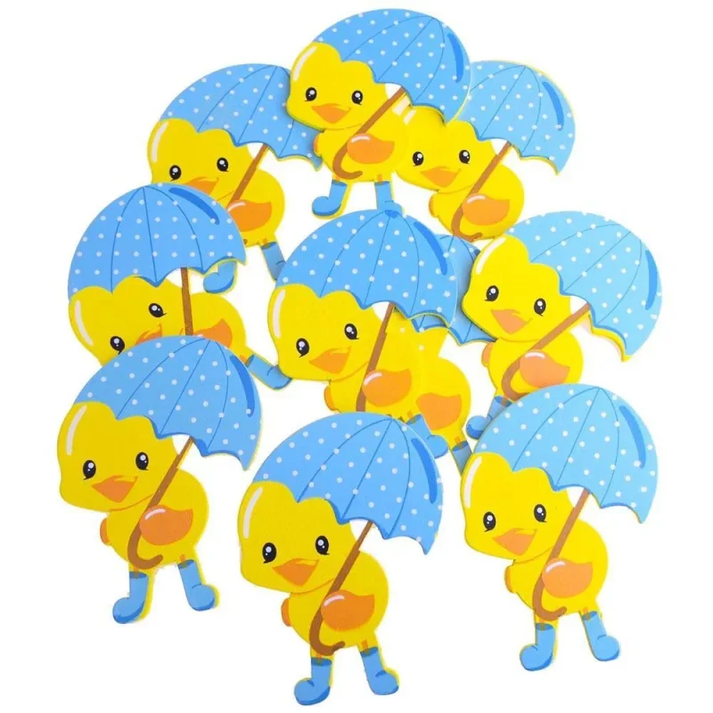 large blue wooden rubber duckies with umbrellas 4 inch 10 pack